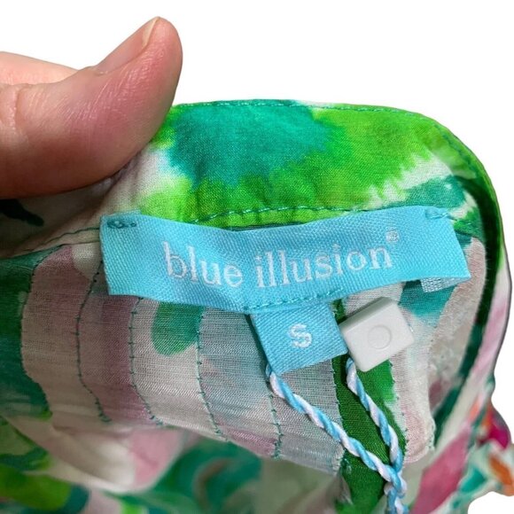 Blue Illusion Women's S Small 100% Silk Blouse Tropical Print NWT Lightweight - Picture 10 of 11